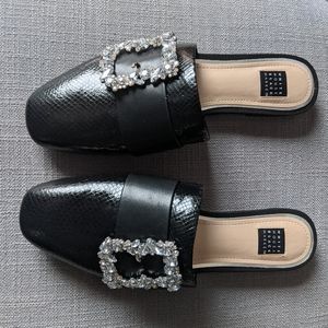 White House Black Market Black Leather Mules